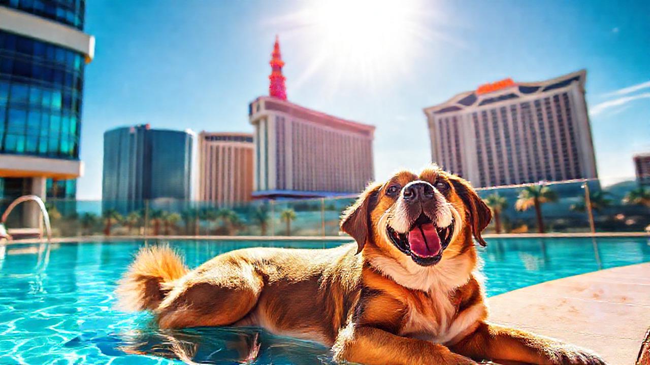 Perro feliz disfruta del lujo de Las Vegas