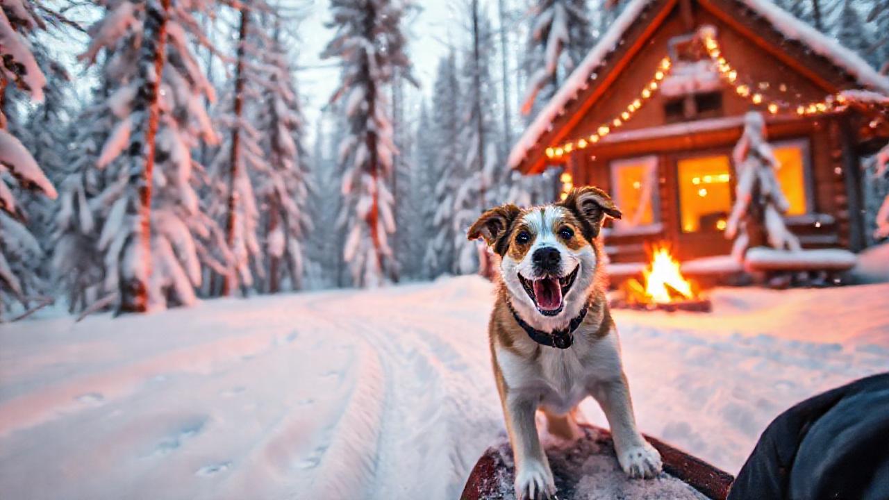 Un perro feliz disfruta del invierno