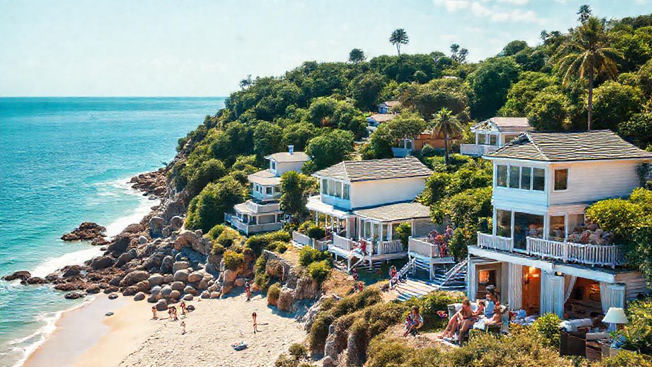 Pueblo costero, hogar acogedor y playa feliz